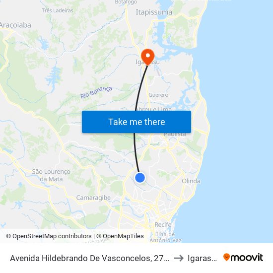 Avenida Hildebrando De Vasconcelos, 2733 to Igarassu map