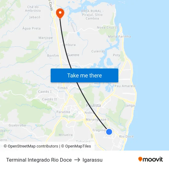Terminal Integrado Rio Doce to Igarassu map