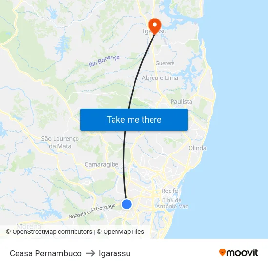 Ceasa Pernambuco to Igarassu map