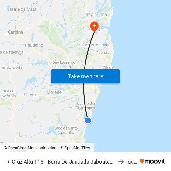 R. Cruz Alta 115 - Barra De Jangada Jaboatão Dos Guararapes - Pe 54470-270 Brasil to Igarassu map
