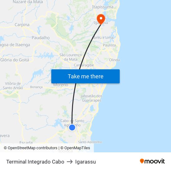 Terminal Integrado Cabo to Igarassu map