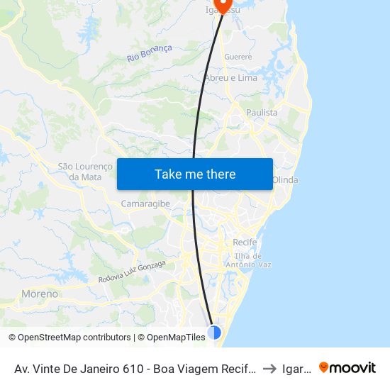 Av. Vinte De Janeiro 610 - Boa Viagem Recife - Pe 51030-160 Brasil to Igarassu map