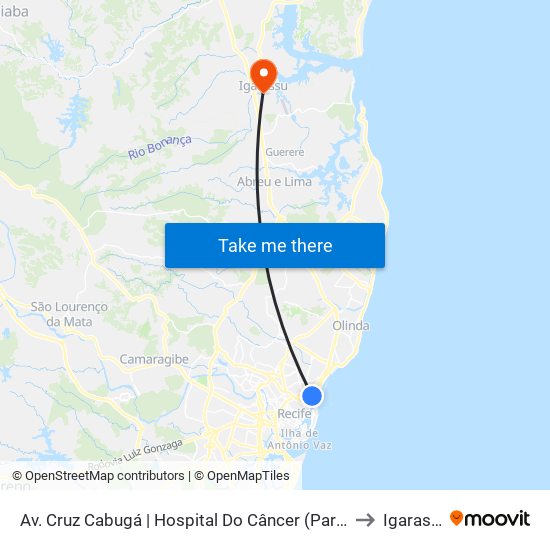 Av. Cruz Cabugá | Hospital Do Câncer (Parada 1) to Igarassu map