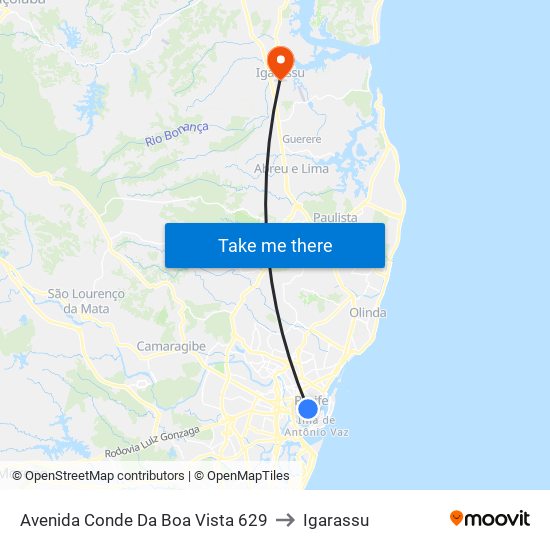 Avenida Conde Da Boa Vista 629 to Igarassu map
