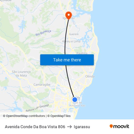 Avenida Conde Da Boa Vista 806 to Igarassu map