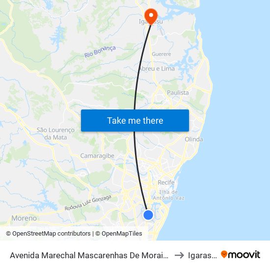 Avenida Marechal Mascarenhas De Morais 5875 to Igarassu map