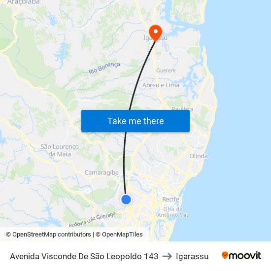 Avenida Visconde De São Leopoldo 143 to Igarassu map