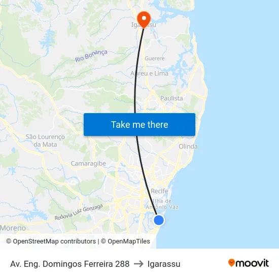 Av. Eng. Domingos Ferreira 288 to Igarassu map