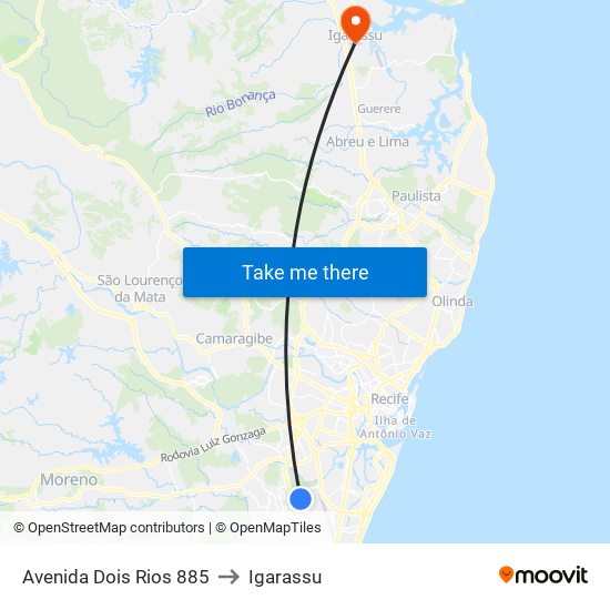 Avenida Dois Rios 885 to Igarassu map