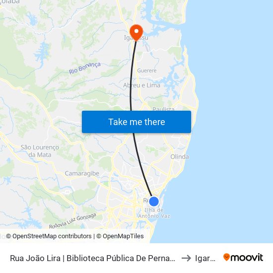 Rua João Lira | Biblioteca Pública De Pernambuco (Parada 4) to Igarassu map