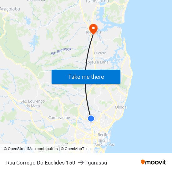 Rua Córrego Do Euclídes 150 to Igarassu map