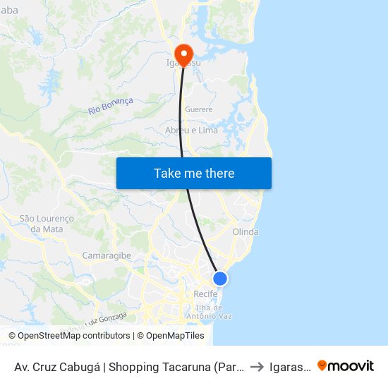 Av. Cruz Cabugá | Shopping Tacaruna (Parada 3) to Igarassu map