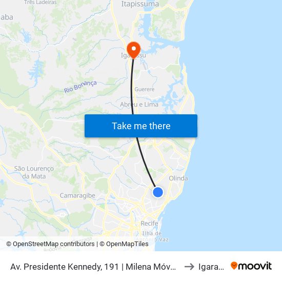 Av. Presidente Kennedy, 191 | Milena Móveis E Eletro to Igarassu map