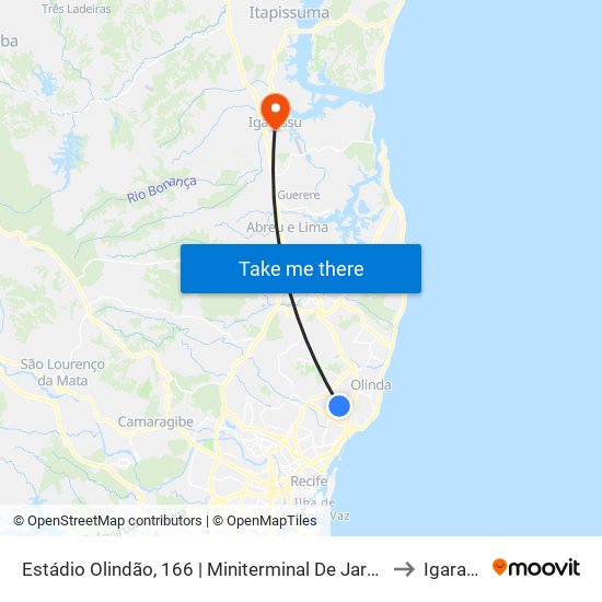 Estádio Olindão, 166 | Miniterminal De Jardim Brasil I to Igarassu map