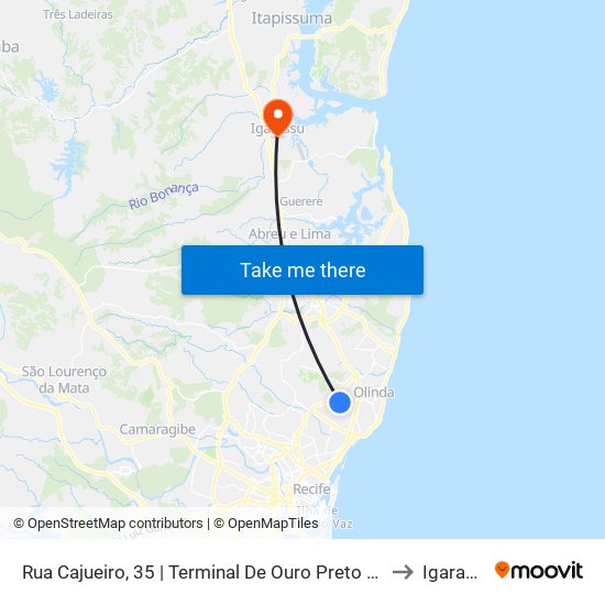 Rua Cajueiro, 35 | Terminal De Ouro Preto (Cohab) to Igarassu map