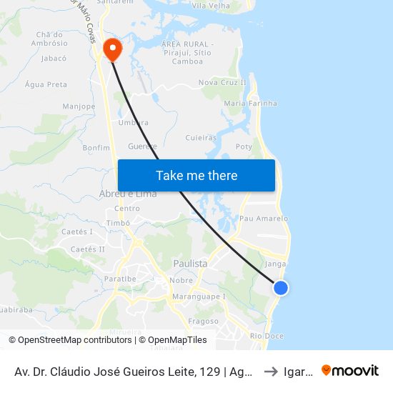 Av. Dr. Cláudio José Gueiros Leite, 129 | Agência Bradesco (Janga) to Igarassu map