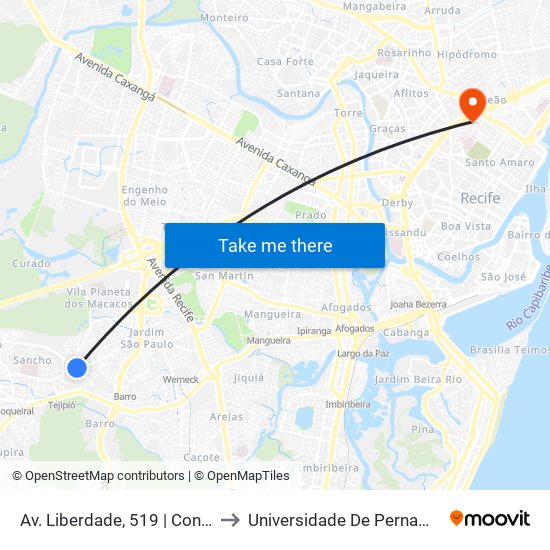 Av. Liberdade, 519 | Condomínio Torres Da Liberdade to Universidade De Pernambuco - Campus Santo Amaro map
