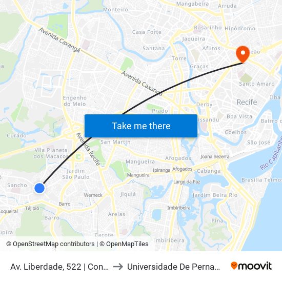 Av. Liberdade, 522 | Condomínio Torres Da Liberdade to Universidade De Pernambuco - Campus Santo Amaro map