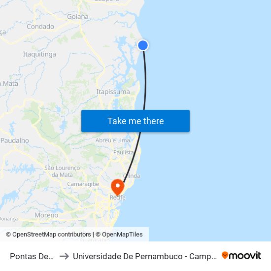 Pontas De Pedra to Universidade De Pernambuco - Campus Santo Amaro map