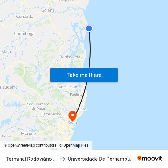 Terminal Rodoviário De Ponta De Pedras to Universidade De Pernambuco - Campus Santo Amaro map