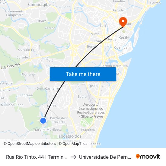 Rua Rio Tinto, 44 | Terminal Loteamento Integração Muribeca to Universidade De Pernambuco - Campus Santo Amaro map