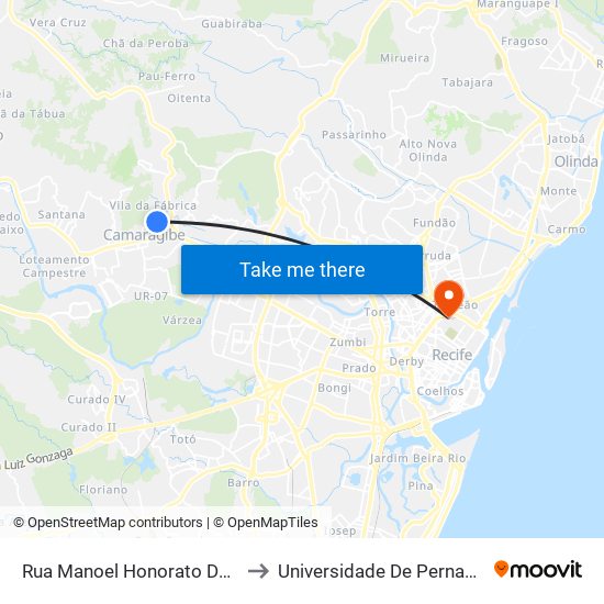 Rua Manoel Honorato Da Costa, 334 | Camará Shopping to Universidade De Pernambuco - Campus Santo Amaro map