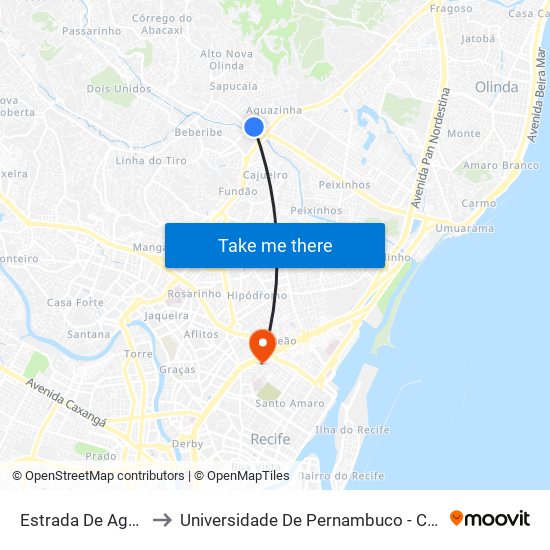 Estrada De Aguazinha, 43 to Universidade De Pernambuco - Campus Santo Amaro map