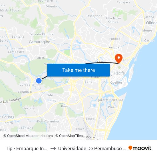 Tip - Embarque Intermunicipal - B to Universidade De Pernambuco - Campus Santo Amaro map