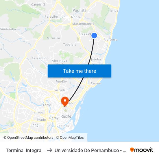 Terminal Integrado Rio Doce to Universidade De Pernambuco - Campus Santo Amaro map