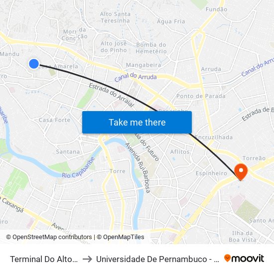 Terminal Do Alto Santa Isabel to Universidade De Pernambuco - Campus Santo Amaro map