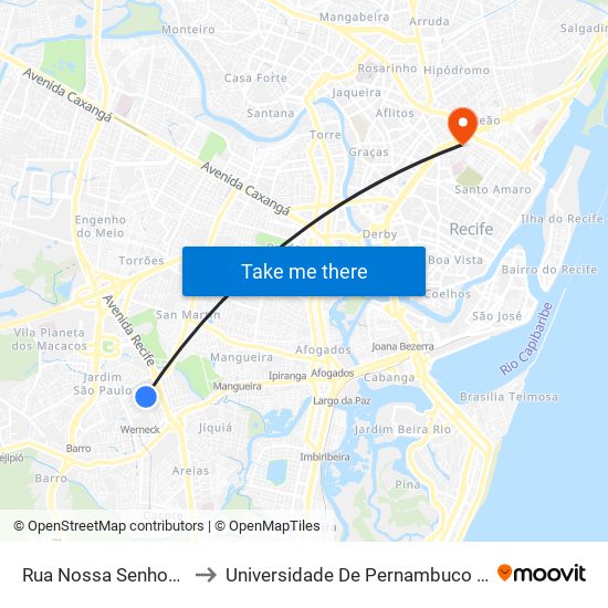 Rua Nossa Senhora De Fátima 41 to Universidade De Pernambuco - Campus Santo Amaro map