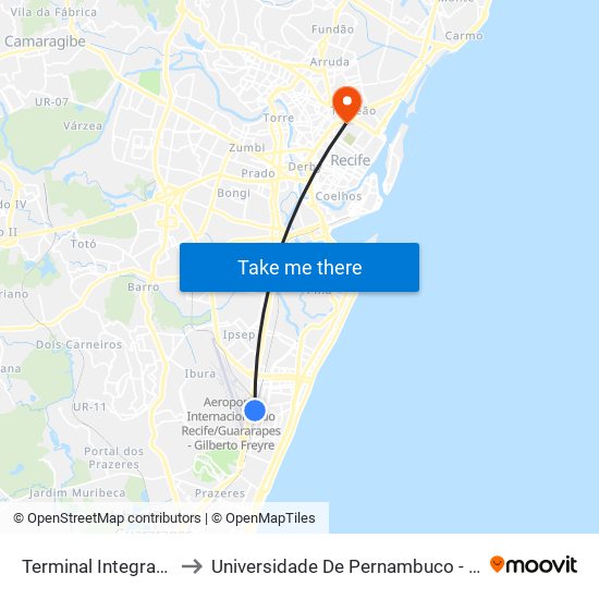 Terminal Integrado Aeroporto to Universidade De Pernambuco - Campus Santo Amaro map