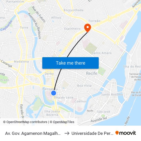 Av. Gov. Agamenon Magalhães 181 | Português (Parada 2) - Pista Central to Universidade De Pernambuco - Campus Santo Amaro map