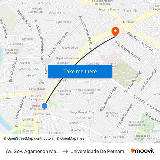 Av. Gov. Agamenon Magalhães, 3631 - Pista Local to Universidade De Pernambuco - Campus Santo Amaro map