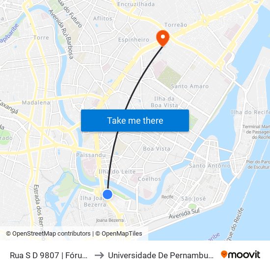 Rua S D 9807 | Fórum De Joana Bezerra to Universidade De Pernambuco - Campus Santo Amaro map