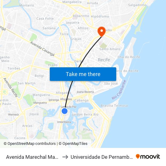 Avenida Marechal Mascarenhas De Morais 29 to Universidade De Pernambuco - Campus Santo Amaro map