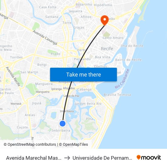 Avenida Marechal Mascarenhas De Morais 5875 to Universidade De Pernambuco - Campus Santo Amaro map