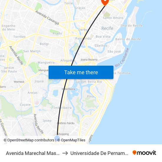 Avenida Marechal Mascarenhas De Morais 4304 to Universidade De Pernambuco - Campus Santo Amaro map