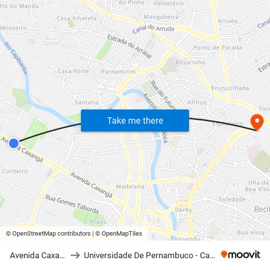 Avenida Caxangá 2474 to Universidade De Pernambuco - Campus Santo Amaro map