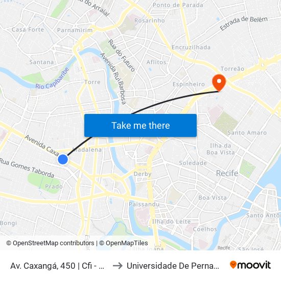 Av. Caxangá, 450 | Cfi - Colégio De Formação Integral to Universidade De Pernambuco - Campus Santo Amaro map