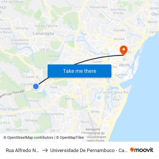 Rua Alfredo Noberto 30 to Universidade De Pernambuco - Campus Santo Amaro map