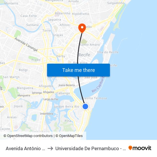 Avenida Antônio De Goes 330 to Universidade De Pernambuco - Campus Santo Amaro map