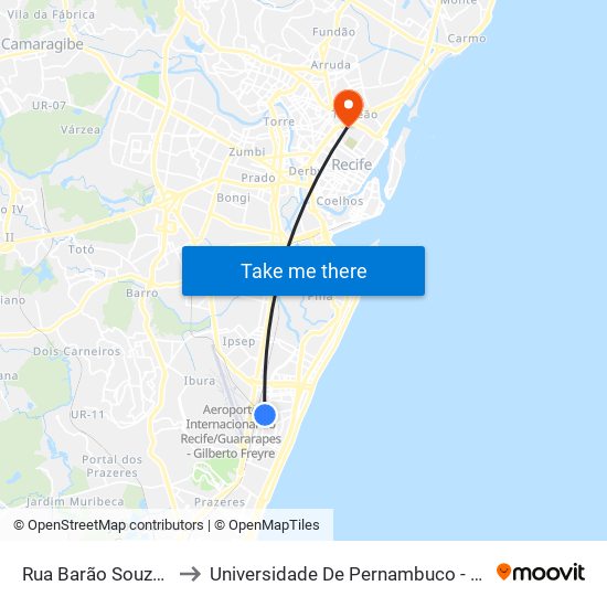 Rua Barão Souza Leão, 1295 to Universidade De Pernambuco - Campus Santo Amaro map