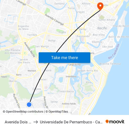 Avenida Dois Rios 299 to Universidade De Pernambuco - Campus Santo Amaro map
