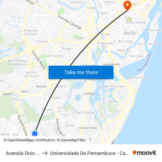 Avenida Dois Rios 885 to Universidade De Pernambuco - Campus Santo Amaro map