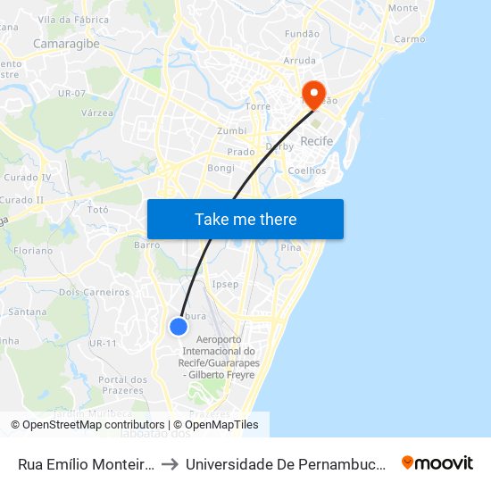 Rua Emílio Monteiro Fonseca 1448 to Universidade De Pernambuco - Campus Santo Amaro map