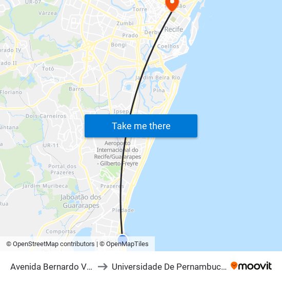 Avenida Bernardo Vieira De Melo 8133 to Universidade De Pernambuco - Campus Santo Amaro map