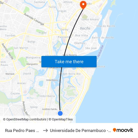 Rua Pedro Paes Mendonça 136 to Universidade De Pernambuco - Campus Santo Amaro map