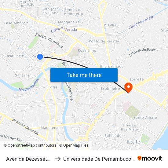 Avenida Dezessete De Agosto 177 to Universidade De Pernambuco - Campus Santo Amaro map