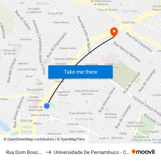 Rua Dom Bosco | Parada 2 to Universidade De Pernambuco - Campus Santo Amaro map